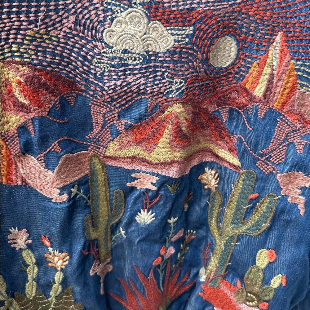 Johnny Was Yucca Bomber Jacket Denim Embroidered‎ Western - Picture 4 of 8